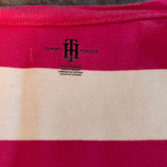 Tommy Hilfiger Women's Pink and White Striped Tee - Picture 3 of 4